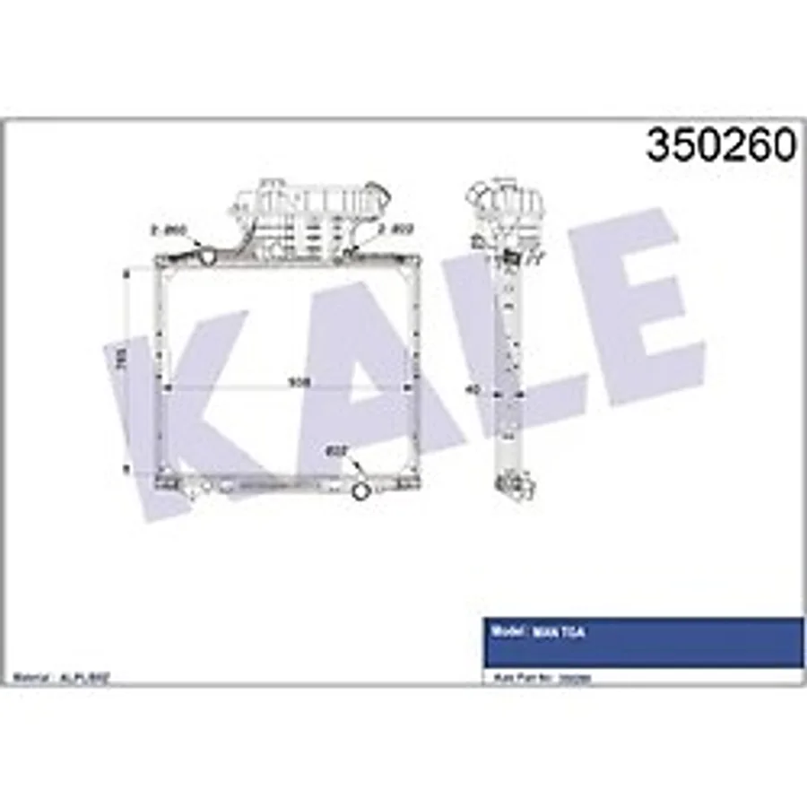 KALE OTO Radyatör 350260 Radyatör Al/Brz Man Tga Çerçeveli Mt 765x938x40