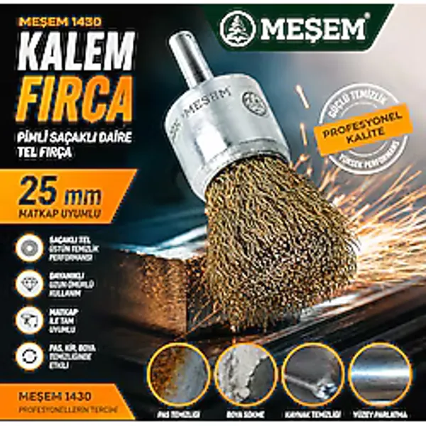 Kalem Fıçra Pimli Saçaklı Daire Kalem Tel Fırça 25 mm Matkap Uyumlu Kod: Meşem 1430