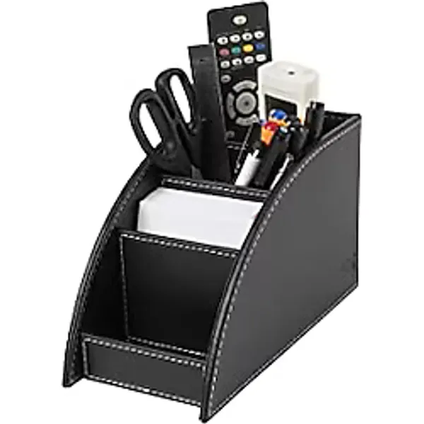 Kalemlik ve Kumandalık Suni Deri Masaüstü Organizer 4 Gözlü 21,5X10X12,5 cm.,SİYAH
