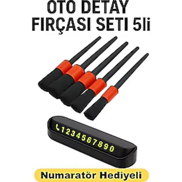 Kaliteli 5 Adet Detay Araç Içi Oto Temizleme Fırçası Seti Detaylı Farklı Boyutlarda Fırça Seti - Numaratör Hediyeli - Siyah - Kırmızı