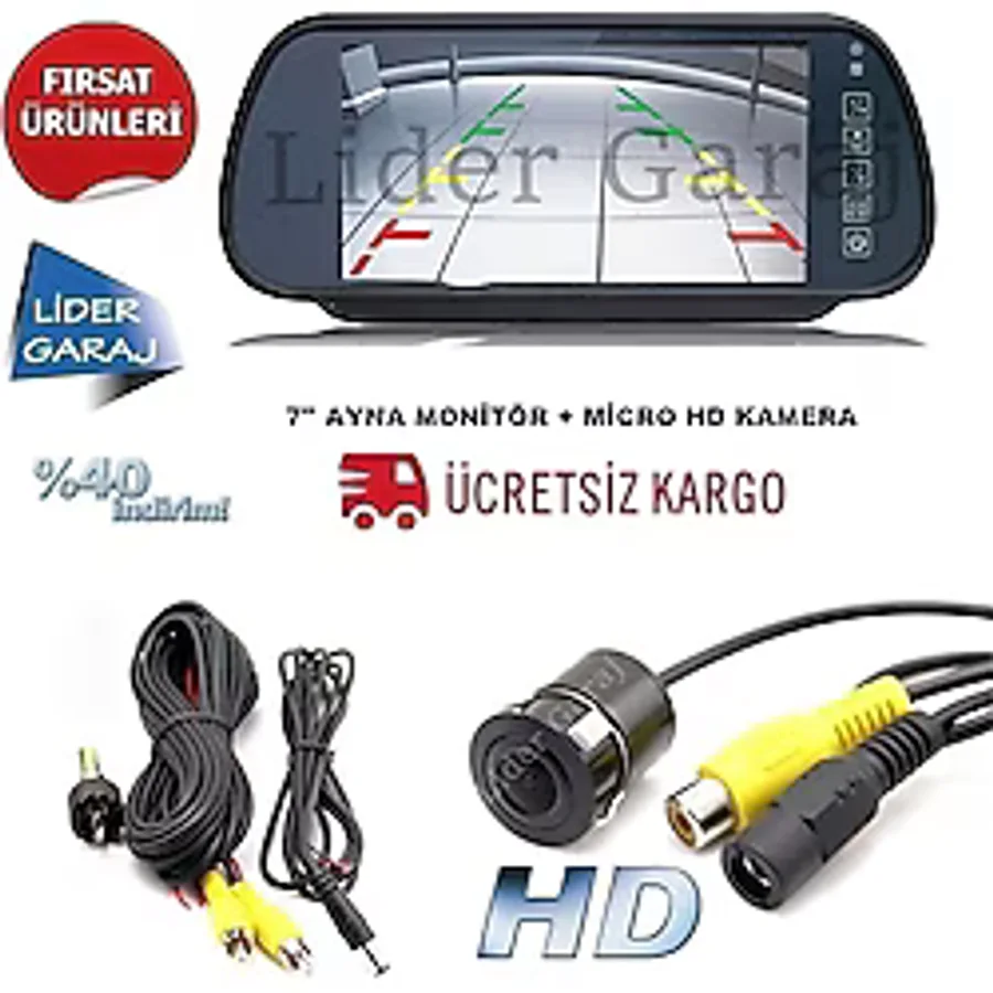 Kameralı Park Sensörü 7'' Ayna Hd Ekran+Hd Kamera