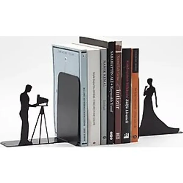 Kameraman Ve Model Figürlü Metal Kitap Tutucu Kitap Desteği Siyah