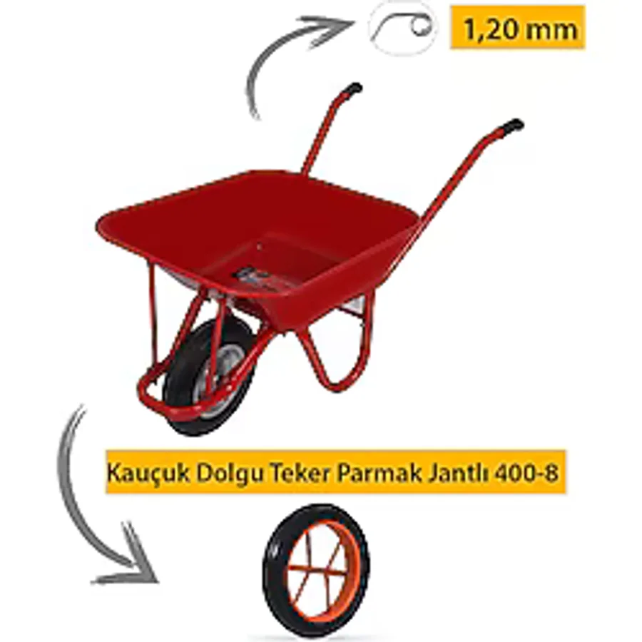 Kanat C12 Demonte El Arabası 1.20 mm Saç Kauçuk Dolgu Parmak Jantlı Teker