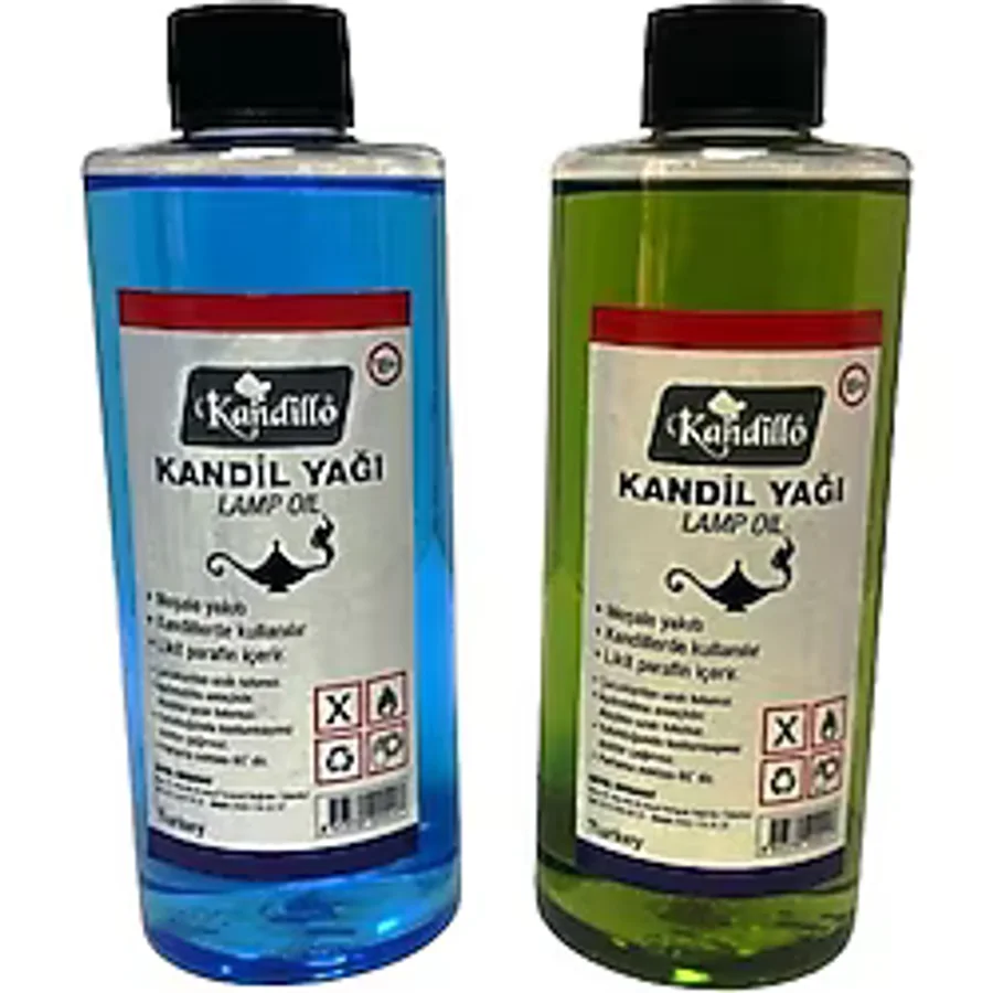 Kandillo Mavi Yeşil Kandil Yağı Kokusuz Dumansız Iç Mekan Gaz Lambası Yakıtı 250 ml 2'li Set