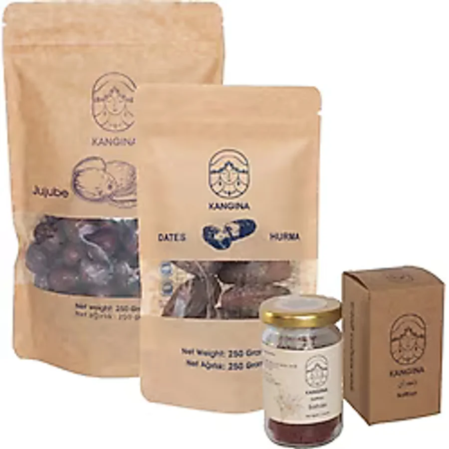 Kangina Sağlıklı Atıştırmalık Paketi 2 - HÜNNAP(250 Gr) + HURMA(250 Gr) + Süper Negin Safran(5 Gr) - 1 Adet
