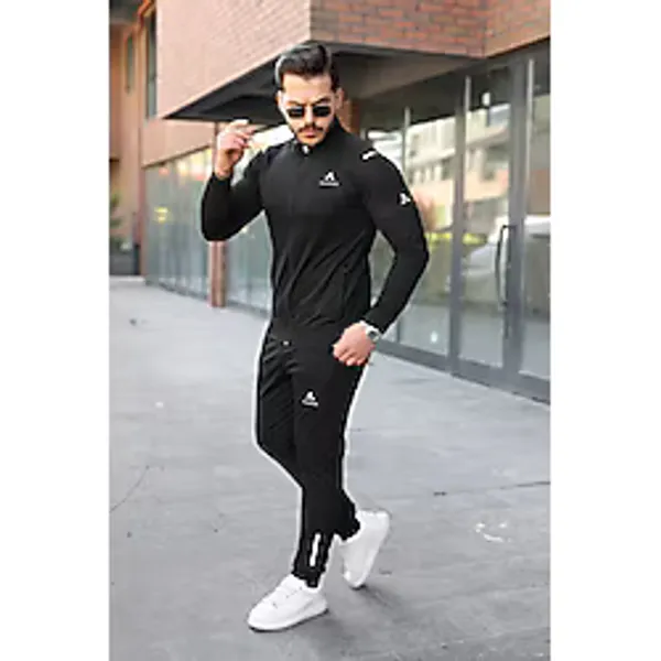 KANOX Slim Fit Dalgıç Kumaş Fermuarlı Erkek Eşofman Takımı Reflektör Baskı