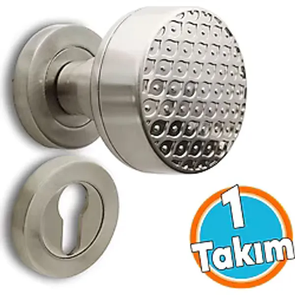 Kapı Tokmağı Topuzu Kolu Metal Tokmak Saten Kapı Kolu Yale Sağa Sola Uygun 1 Takım