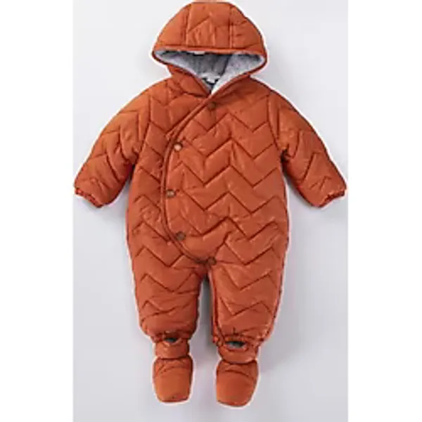 Kapitone İçi Kürklü Peluş Çıtçıtlı Kışlık Kapüşonlu Çocuk Erkek Bebek Astronot Tulum Kozmonot Mont Kiremit