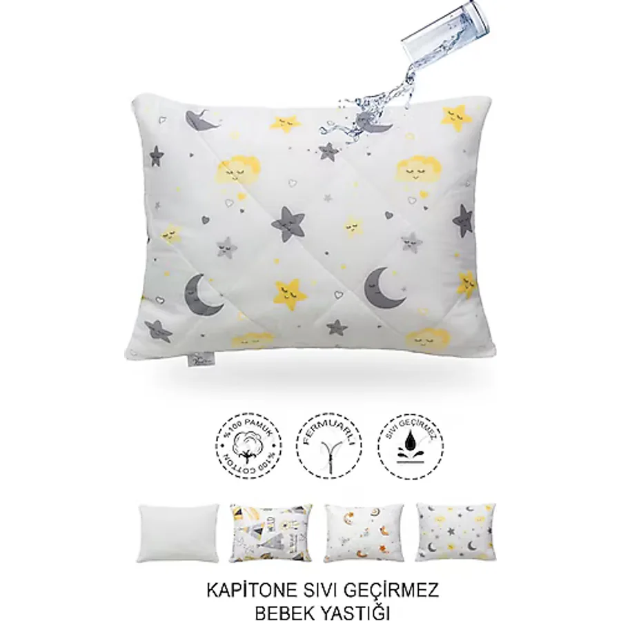 Kapitone Sıvı Geçirmez Bebek Yastığı %100 Pamuk Fermuarlı Tasarım 35x45 cm