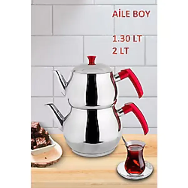 Kapris Küre Paslanmaz Çelik Kendinden Süzgeçli Aile Boy Çaydanlık Çelik