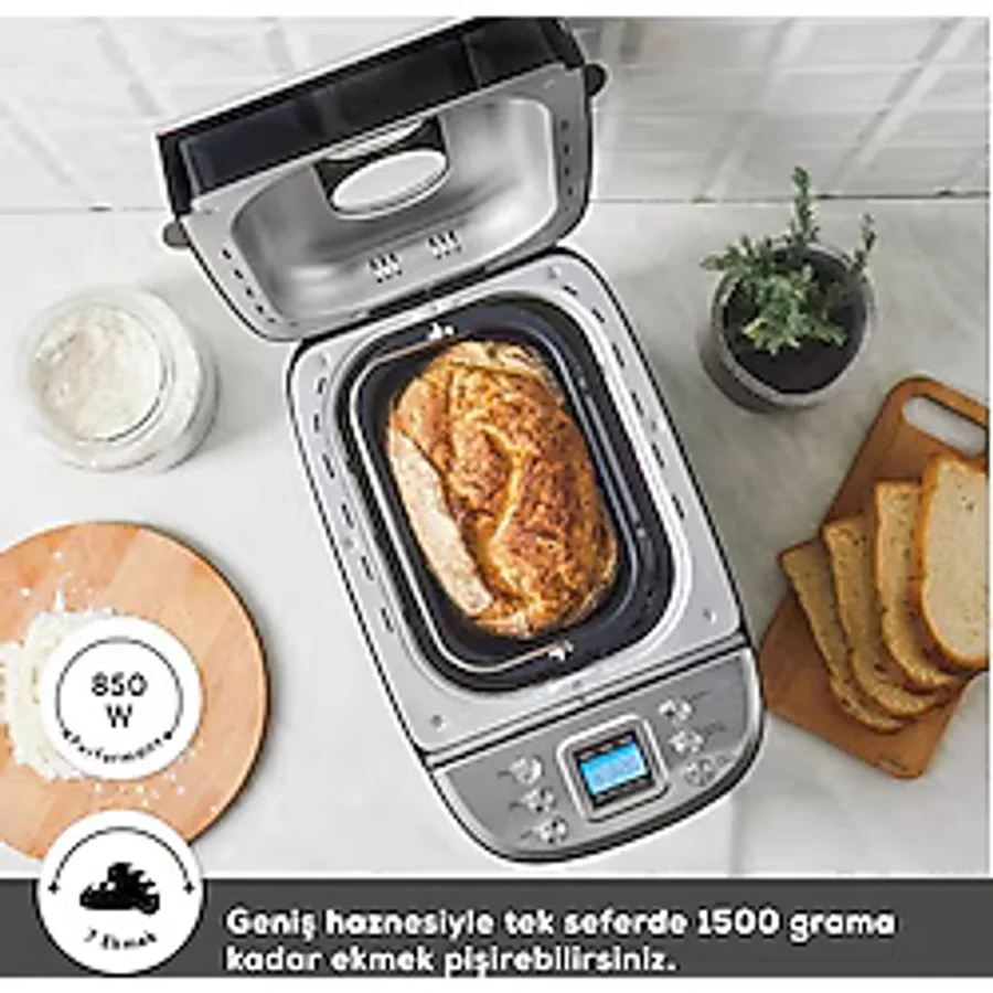 Karaca Çift Karıştırıcılı Ekmek Yapma Makinesi Siyah 850W Güçlü Hamur Yoğurma ve Pişirme Fırını - Hızlı Pişirme, Kabuk Rengi Ayarı, Glutensiz Program, Yoğurt ve Reçel Fonksiyonlu