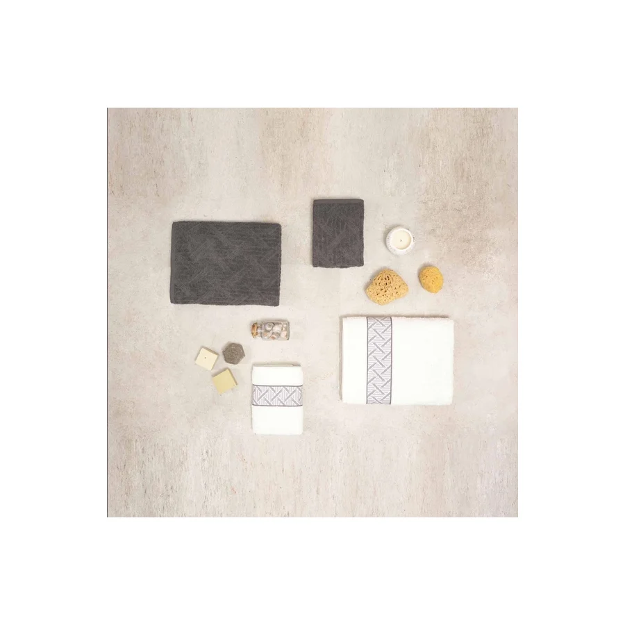 Karaca Home Mencia Offwhite-Gri %100 Pamuk Hamam Seti