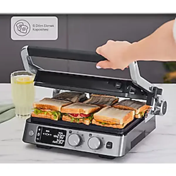 Karaca Sıcaklık Ayarlı 4 Kademeli Premium Izgara ve Tost Makinesi 6 Dilim Kapasite Dijital LED Ekran Zamanlayıcı + Onerous Mutfak Tartısı - Inox