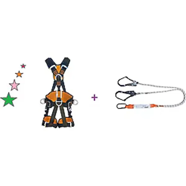 Karam KP45 Tam Korumalı Emniyet Kemeri+ Karam KA341 Çift Bacaklı Şok Emicili Lanyard Karam Güvenlik Seti - 1 Adet
