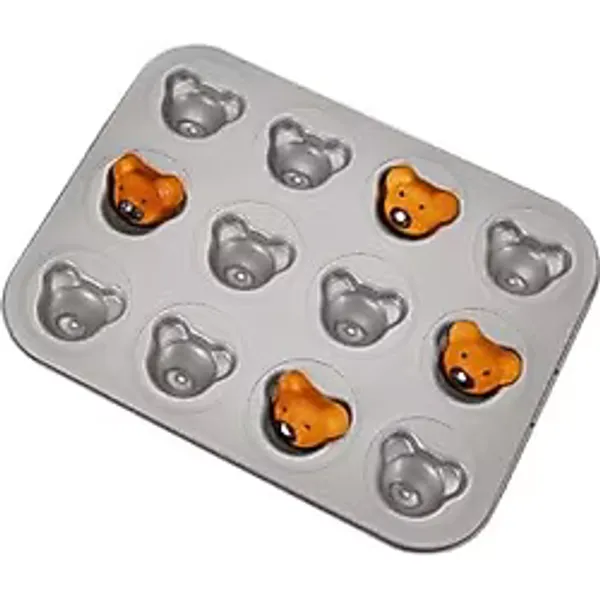 Karbon Çelik 12 li Ayıcık Muffin Cupcake Kek Pişirme Kalıbı mt125