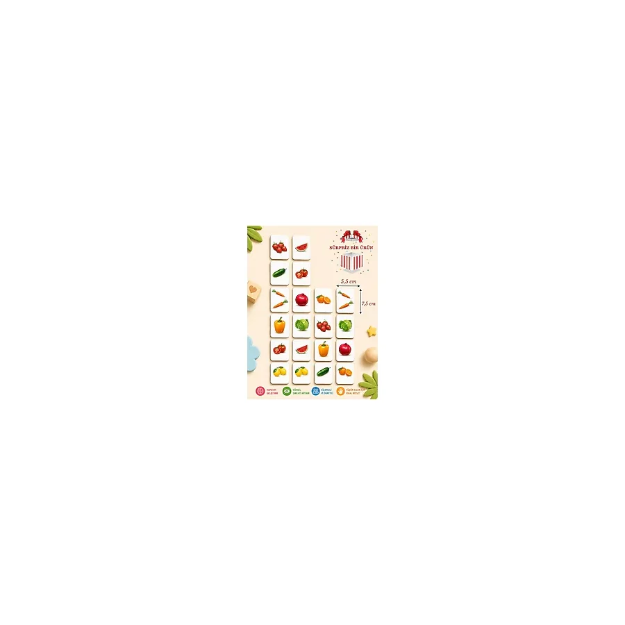 karbonsoft Zeka Kartları Ahşap Eğitici Hafıza Eşleştirme Oyunu Sevimli Meyveler Oyuncak ( 5,5 x 7,5 CM)