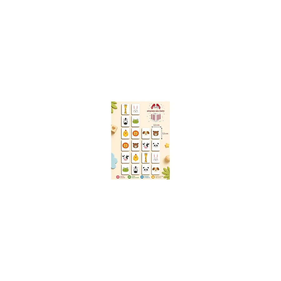 karbonsoft Zeka Kartları Ahşap Eğitici Hafıza Eşleştirme Oyunu Sevimli Hayvanlar Puzzle Oyuncak ( 5,5 x 7,5 CM)