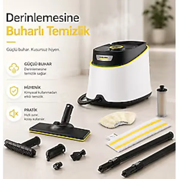 Karcher Buharlı Temizleyici Yer Silme Mop Makinesi Yüksek Basınçlı Buharlı Vileda Dezenfektan Fayans Derz Temizleme Makinası Sc 3 Deluxe - Beyaz
