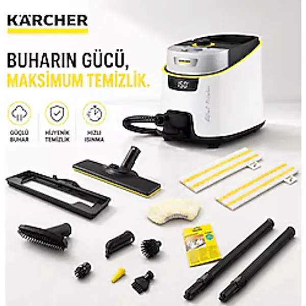Karcher Buharlı Temizlik Makinesi 2250W Mop Fayans Parke Derz Koltuk Zemin Temizleyici Kimyasalsız Dezenfektan Buharlı Paspas Sc 5 Deluxe Signature Line - Beyaz