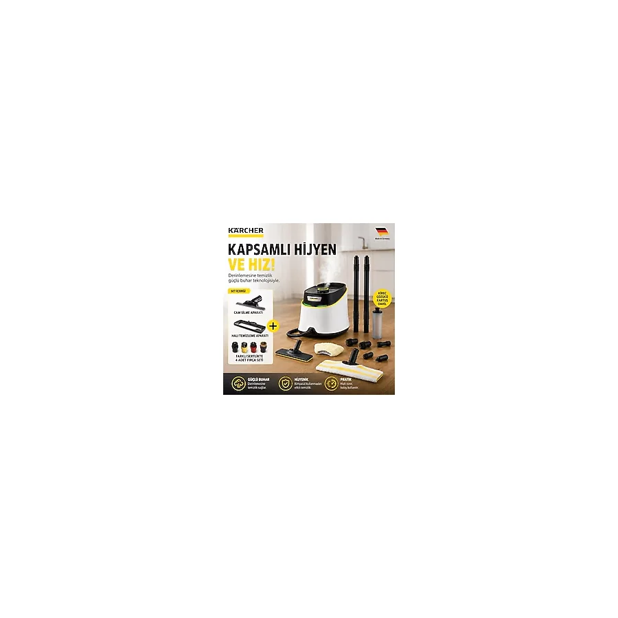 Karcher Çok Amaçlı Buharlı Temizlik Makinesi 1900W Mop Fayans Parke Derz Koltuk Zemin Yüzey Temizleyici Yoğun Buhar Kimyasalsız Dezenfektan Sc 3 Deluxe - Beyaz