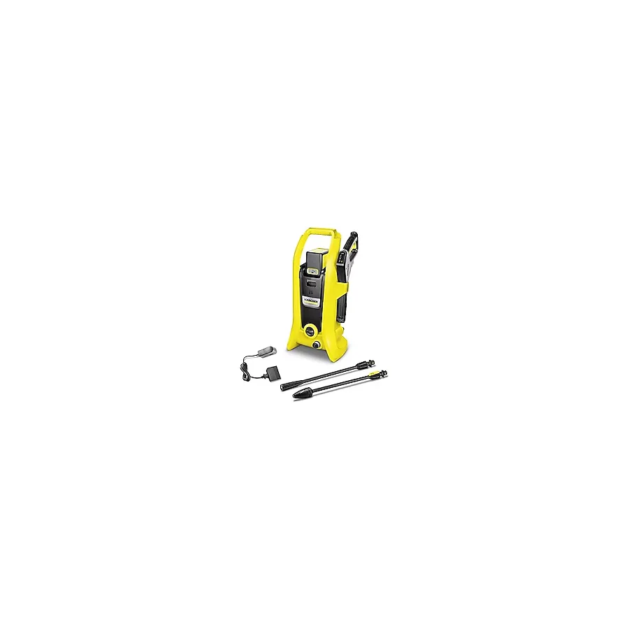 Karcher K2 akülü yüksek basınçlı temizleyici pil seti (basınç: 110 bar, pompalama miktarı 340 l/sa, akü 36 V / 5,0 Ah, 2 püskürtme borusu, su bağlantısı, 4 m hortum, rahat saklanabilir, hızlı bağlantı