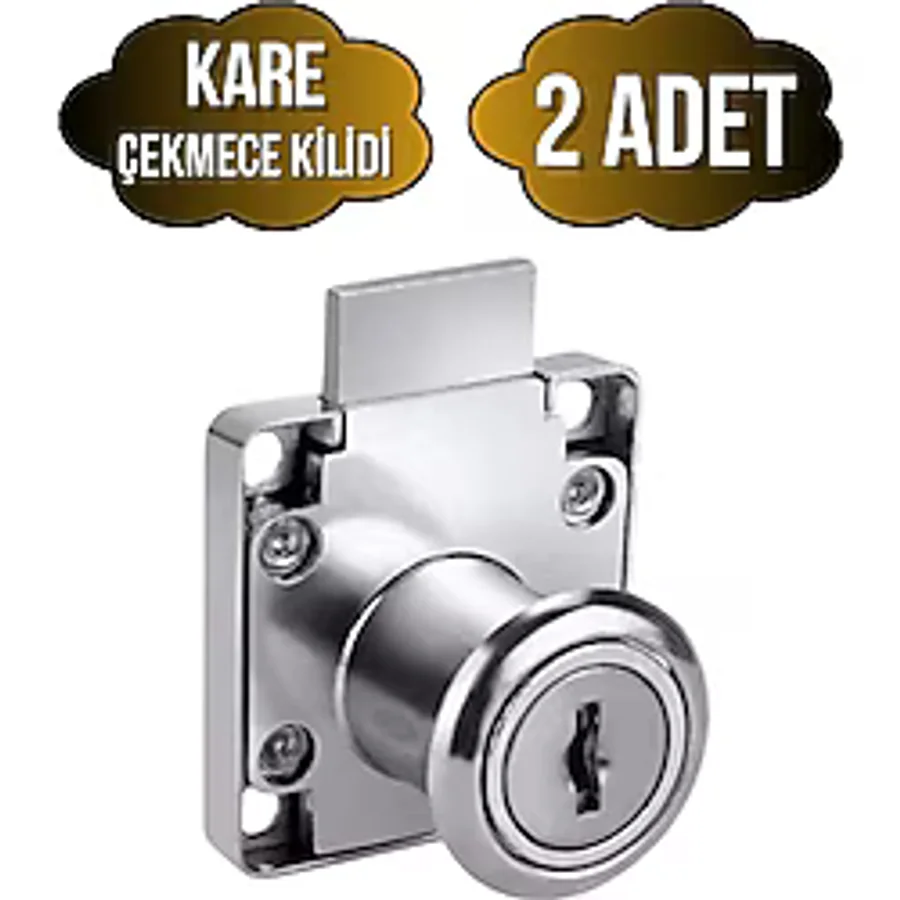 Kare Çekmece Kilidi Anahtarlı Dolap Mobilya Kilidi(Kare) - Krom - KARE - 2 ADET