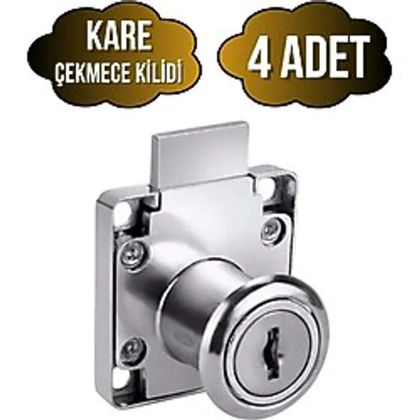 Kare Çekmece Kilidi Anahtarlı Dolap Mobilya Kilidi(Kare) - Krom - KARE - 4 ADET