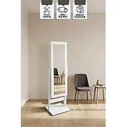 Karen Banyo Aynalı Takı Dolabı, Çok Amaçlı Ayaklı Takı Dolabı Beyaz