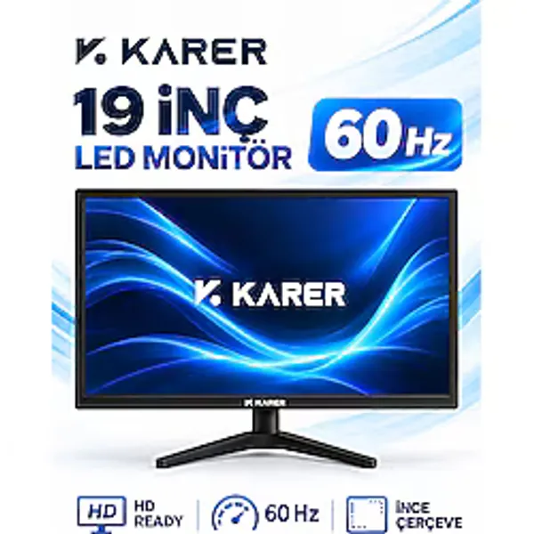 KARER 19 İnç LED Bilgisayar Monitörü 60Hz HD Ready - İnce Çerçeveli Masaüstü Monitör