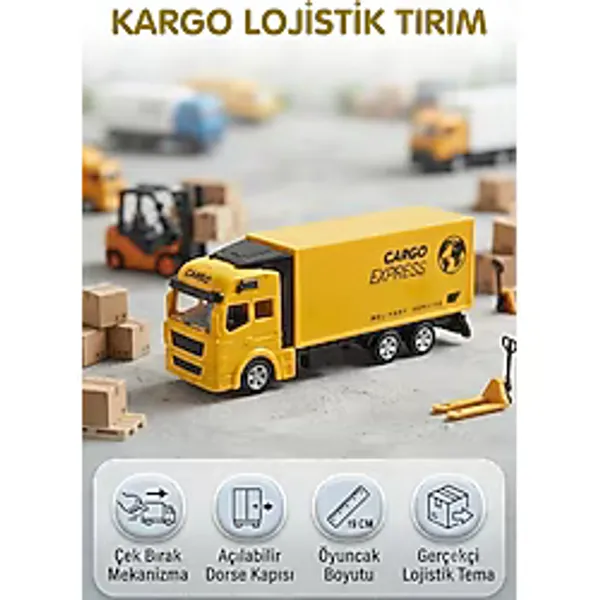 Kargo Lojistik Temalı Çek Bırak Dorse Kapısı Açılabilir Oyuncak Tır