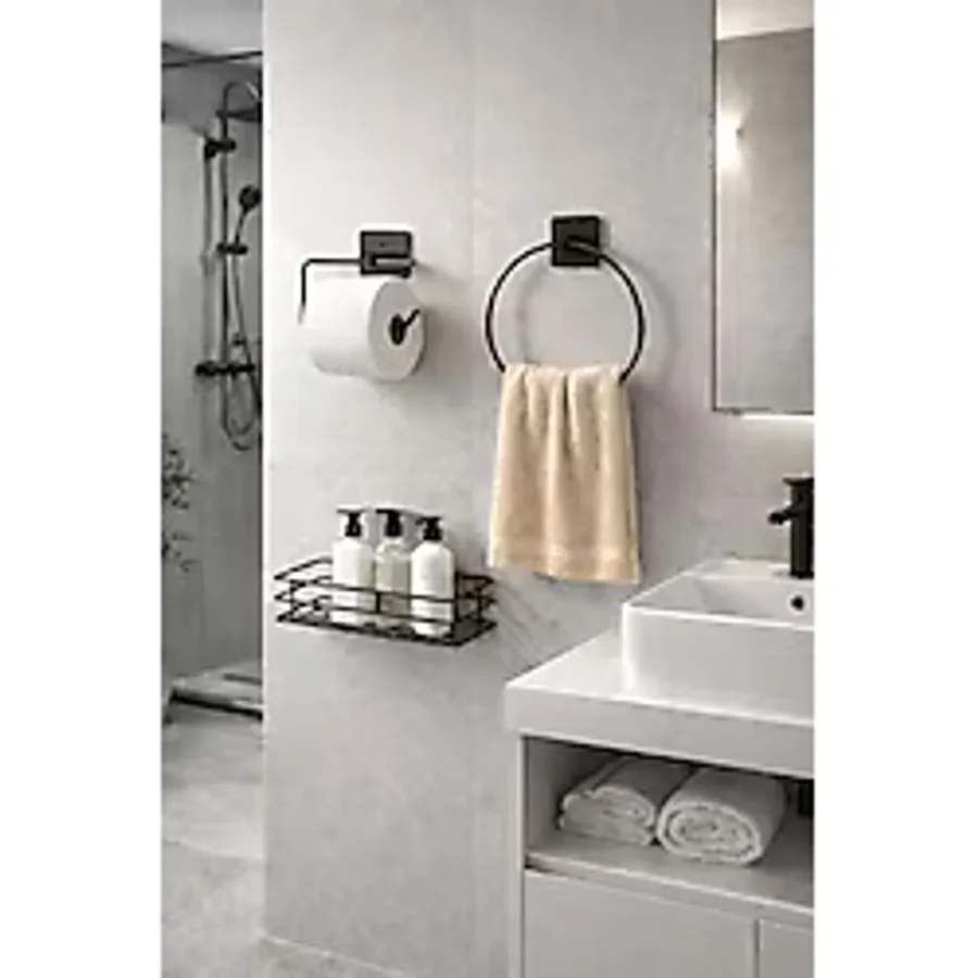 KARTEYA 3'lü Set Yapışkanlı Banyo Düzenleyici Duşakabin Şampuanlık Banyo Rafı WC Kağıtlık ve Havluluk