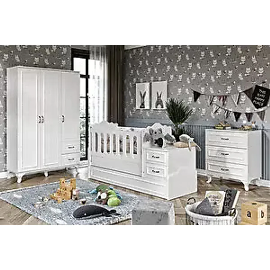 Kartopu Country Tarzı Bebek Odası Takımı Beyaz - 3 Parçalı Tamamı 1. Kalite Mdf