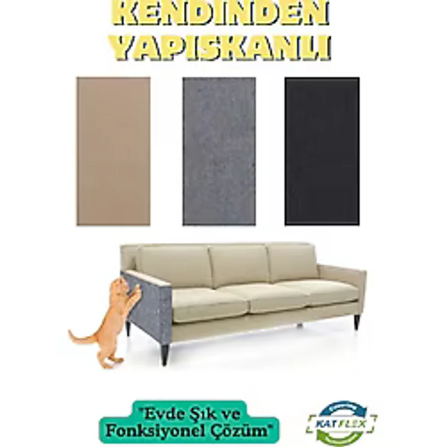 Katflex Antrasit Yapışkanlı Koltuk Kenarı Koruyucu Kedi Tırmalama Halısı