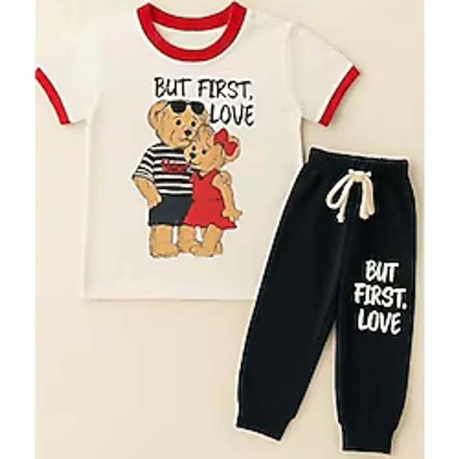 Katia & Bony Çocuk Love Ayıcık Desenli Kısa Kollu Pijama Takımı - 10 - 11 Yaş
