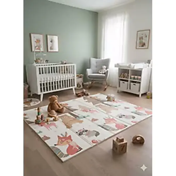 Katlanabilir Çift Taraflı Eğitici Çocuk Oyun Matı, Halısı 180X150 (Taşıma Çantalı) - Ayı