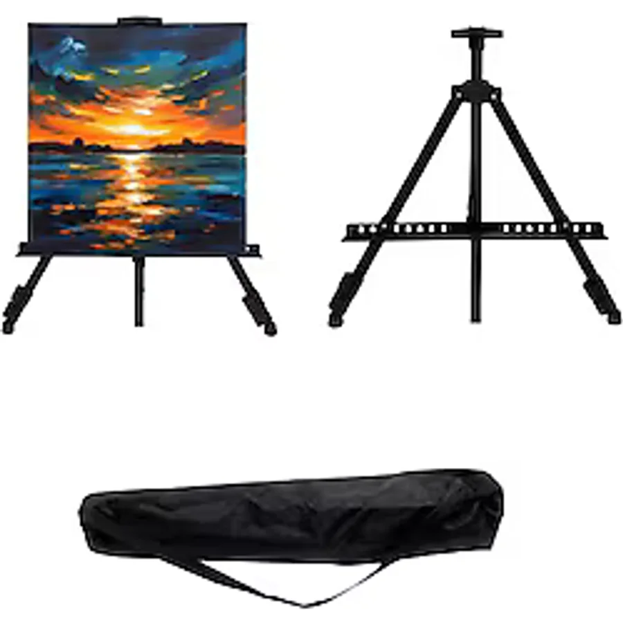 Katlanabilir Metal Tripod Şövale - Ayarlanabilir, Taşıma Çantalı, Siyah