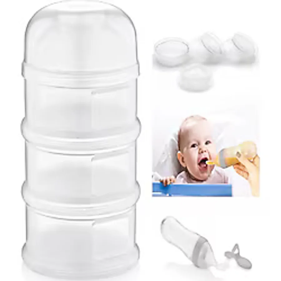 Katlı Toz Mama Kabı Beyaz + Sıkmalı Kaşık Gri 90 Ml - Özel Koruyucu Kapaklı