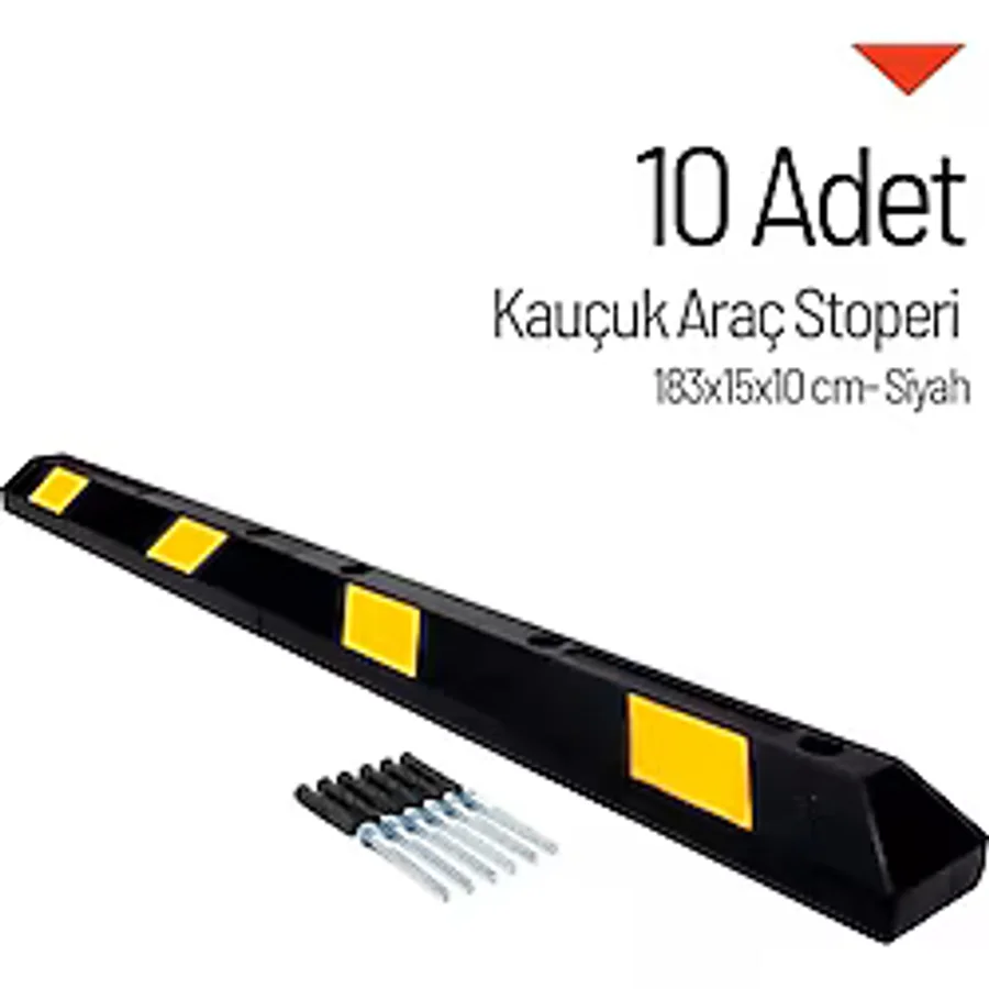 Kauçuk Araç Stoperi - 183x15x10 cm 10'lu Dayanıklı Otopark Seti