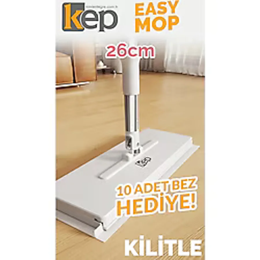 Kavi Entegre Plastik KEP Easy Mop 26 Cm - Otomatik Bez Yakalayan Mop - Yersil 40cm ve 10 Adet Bez Hediyeli
