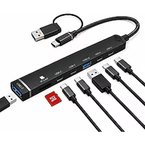 Kawin Cover Zone 7 In 1 Usb-A ve Type-C USB Hub Çoklayıcı Docking Station, 4 Usb-C 2.0, USB 3.0, USB 2.0, Tf Kart Okuyucu, Laptop Tablet Telefon PC Uyumlu ADS-812-CU