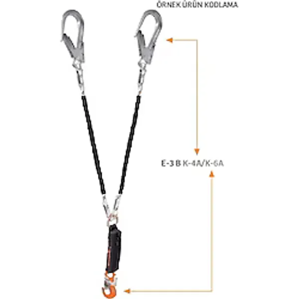 Kaya Safety Çift Kol Şok Emicili Braided Lanyard E-3 B Serisi
