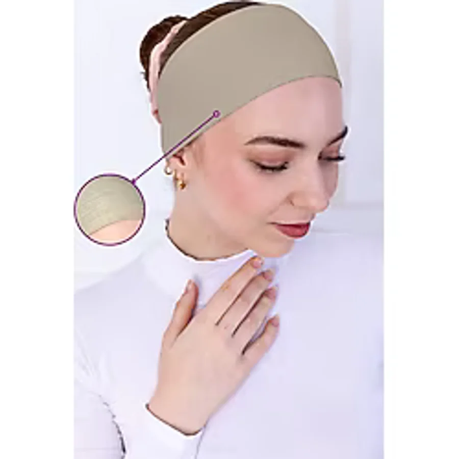 Kaymayan Silikonlu Bandana Bone Krem - Kadın Tesettür Dikişsiz Kaymaz Geçme - Sportif Saç Bandı Krem