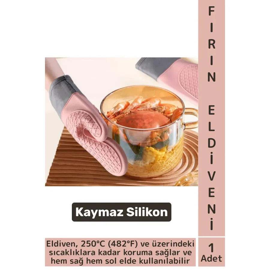 Kaymaz Yanmaz Fırın Ocak Tencere Izgara Mutfak Yüksek Isıya Dayanıklı Silikon Fırın Eldiveni 1 Adet