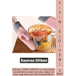 Kaymaz Yanmaz Fırın Ocak Tencere Izgara Mutfak Yüksek Isıya Dayanıklı Silikon Fırın Eldiveni 1 Adet