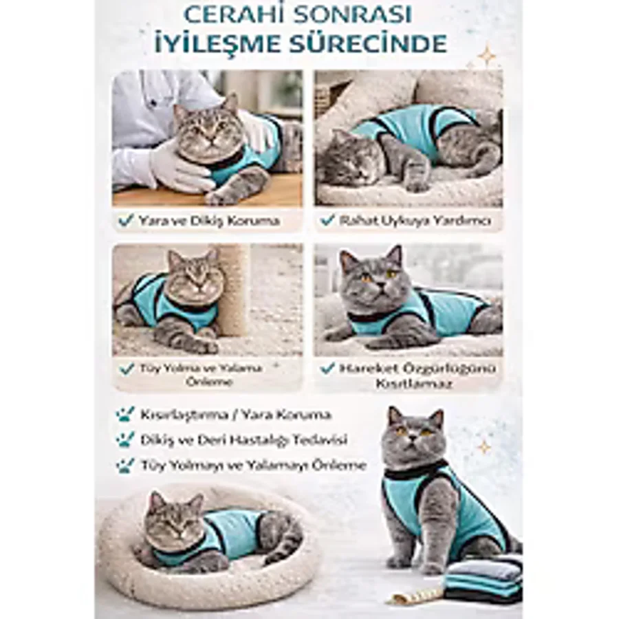 Kedi Ameliyat Önlüğü - Cerrahi Sonrası Koruyucu Kedi Kıyafeti
