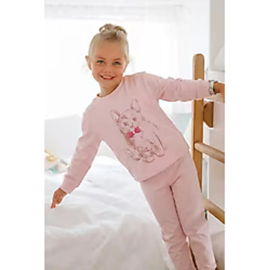 Kedi Baskılı Pijama Takım 2-8 Yaş Pudra Pembe
