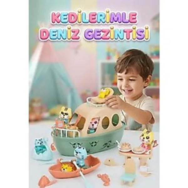 Kedi Deniz Gezintisi Tekne ve Aksesuar Oyuncakları Eğitici Banyo ve Figürlü Oyun Seti