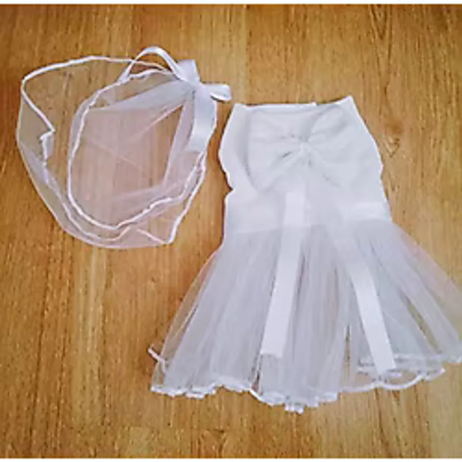 Kedi köpek kıyafetleri gelinlik (Beyaz duvaklı gelinlik/XL)