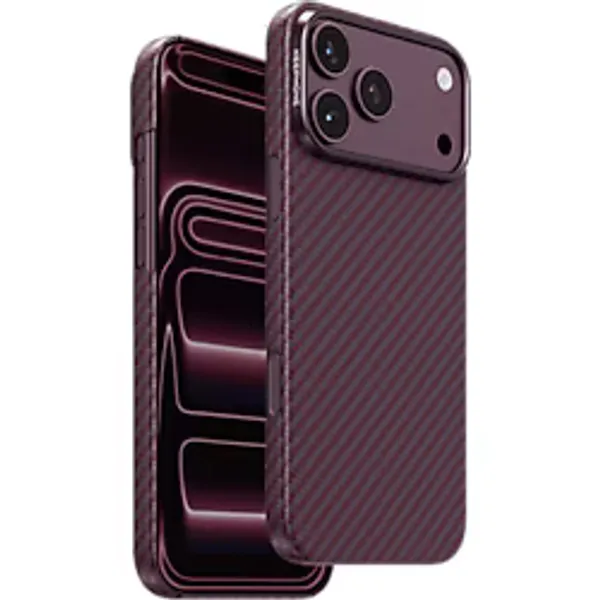 KEEPHONE iPhone 18 Pro Max Uyumlu Kevlar Diago Magsafe Kılıf Telefon Kılıfı Bordo