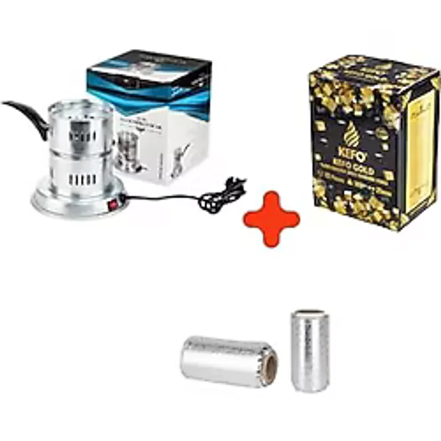 Kefo Nargile Köz Yakma Kömür Yakma Makinesi Ocak + 1 Kg Kefo Gold Nargile Kömürü+ Rulo folyo